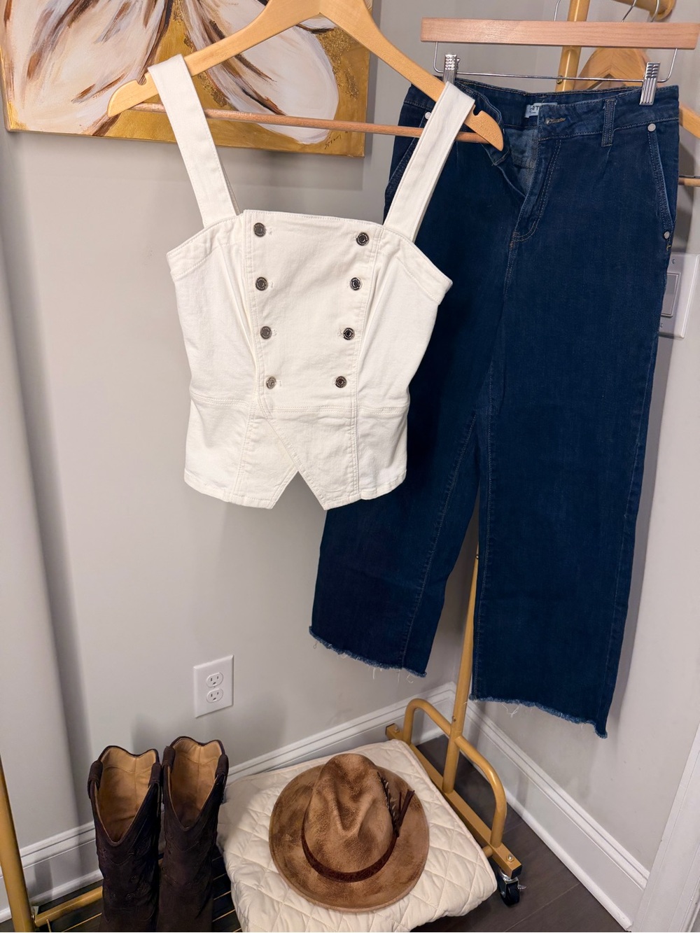 White House Black Market White Structured Denim Corset Top